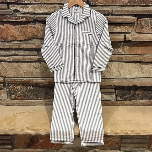 Petite Plume Navy French Ticking Cozy Cotton Blend Striped Kids Pajama Set - Picture 1 of 13